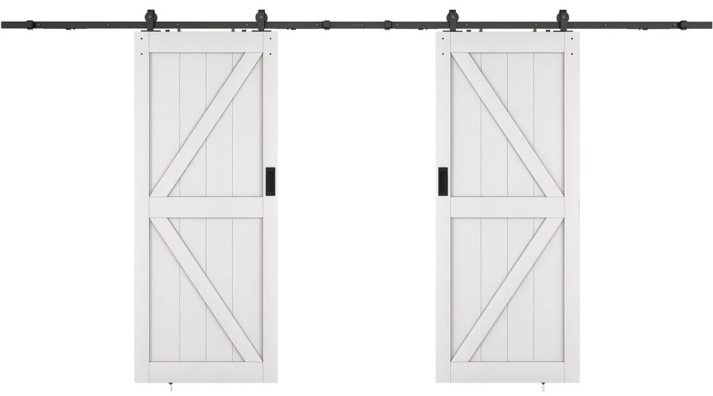 Drzwi przesuwne podwójne naścienne - Drewno i MDF - biały - 2 x wys. 205 x szer. 83 cm - NEFARA