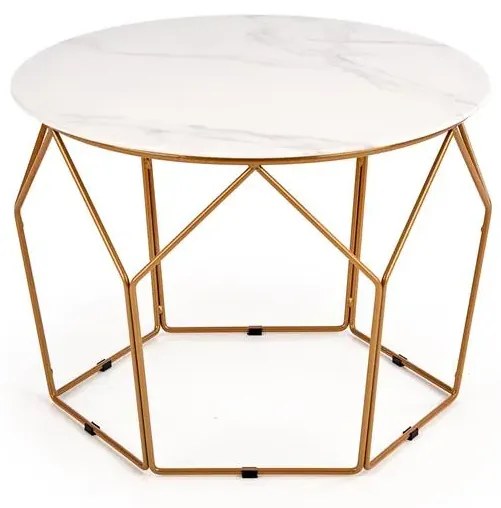 Ława MADISON 60x60 biały marmur/złota HALMAR
