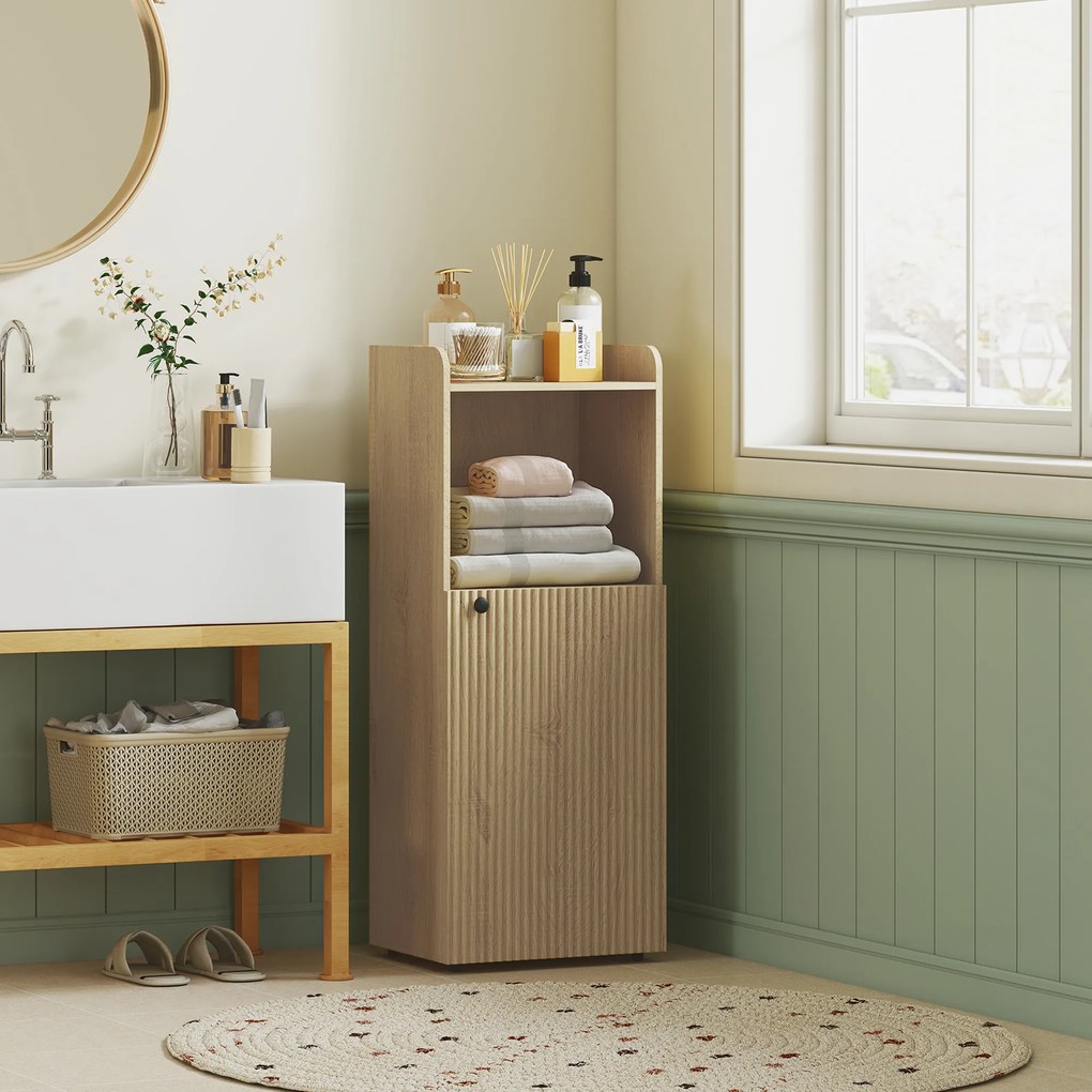 HOMCOM Szafka łazienkowa wnękowa z drzwiami, otwarta półka, regulowana półka, szafka łazienkowa, 40 x 31 x 104 cm, Gelbeiche