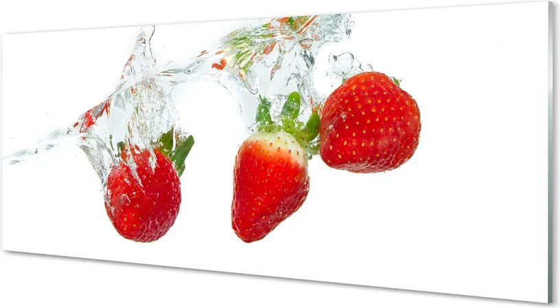 Szkło do Kuchni na Ścianę Truskawki w Wodzie na Białym Tle