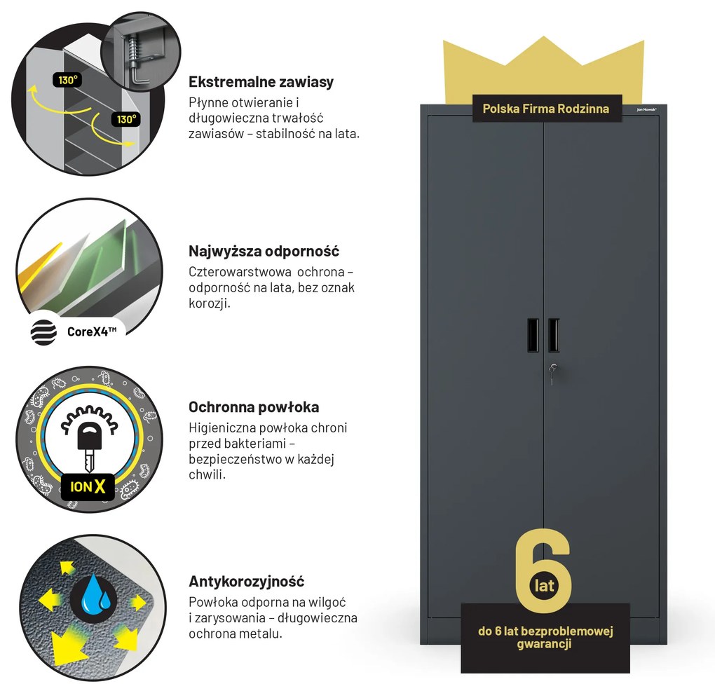 Szafa JAN Compact 1750 x 800 x 400 mm, antracytowa