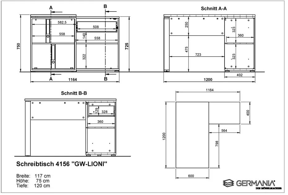 Biurko w dekorze dębu 120x117 cm Lioni – Germania