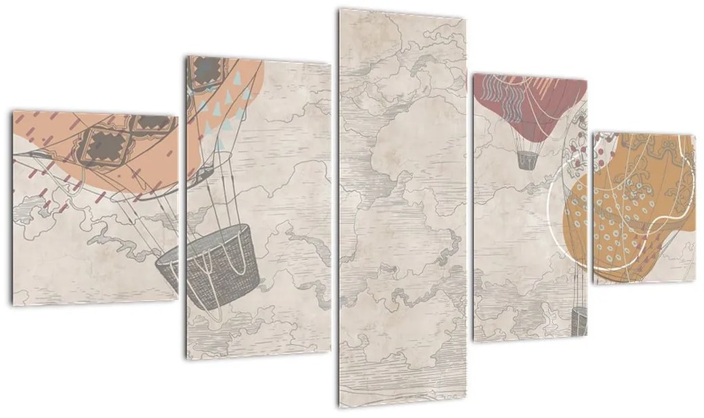 Obraz - Balony nad miastem, ciepłe odcienie (125x70 cm)