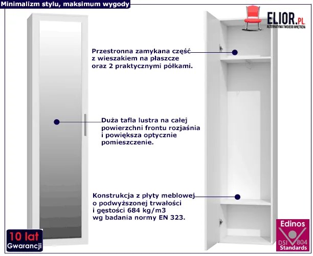 Biała Szafa Jednodrzwiowa Z Lustrem E9-E77