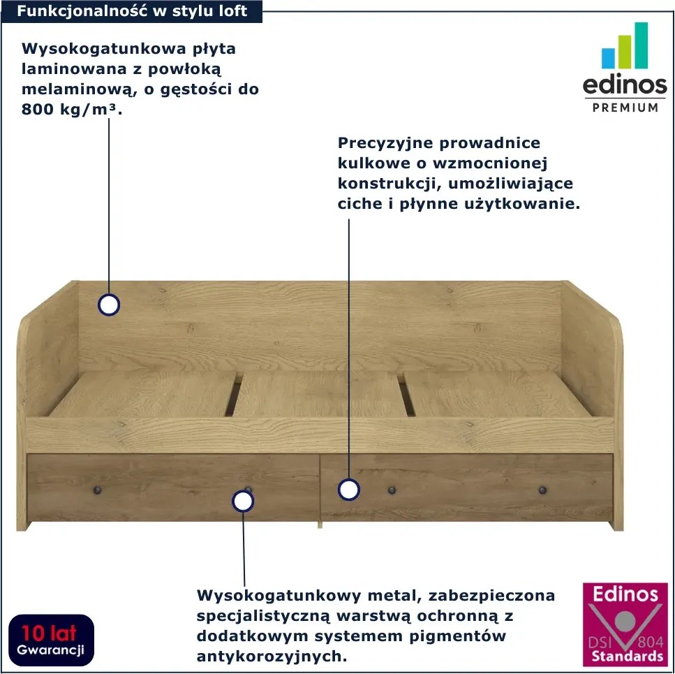 Łóżko z szufladami dąb cremona + dąb lefkas A1-A94
