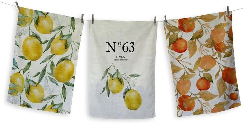 Zestaw 3 ścierek Madre Selva Lemons, 50x70 cm