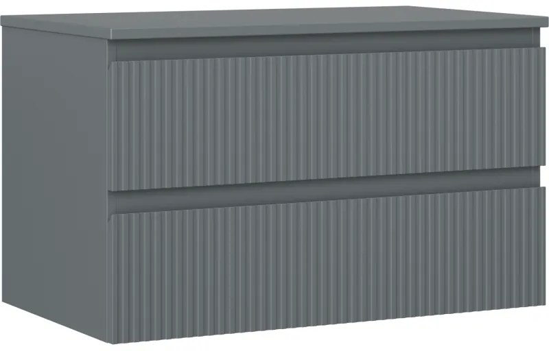 Mexen Rivel szafka łazienkowa podumywalkowa 80 cm z blatem, 2 szuflady, ryflowana , grafit mat - 91A20-08047-2-BFFC66