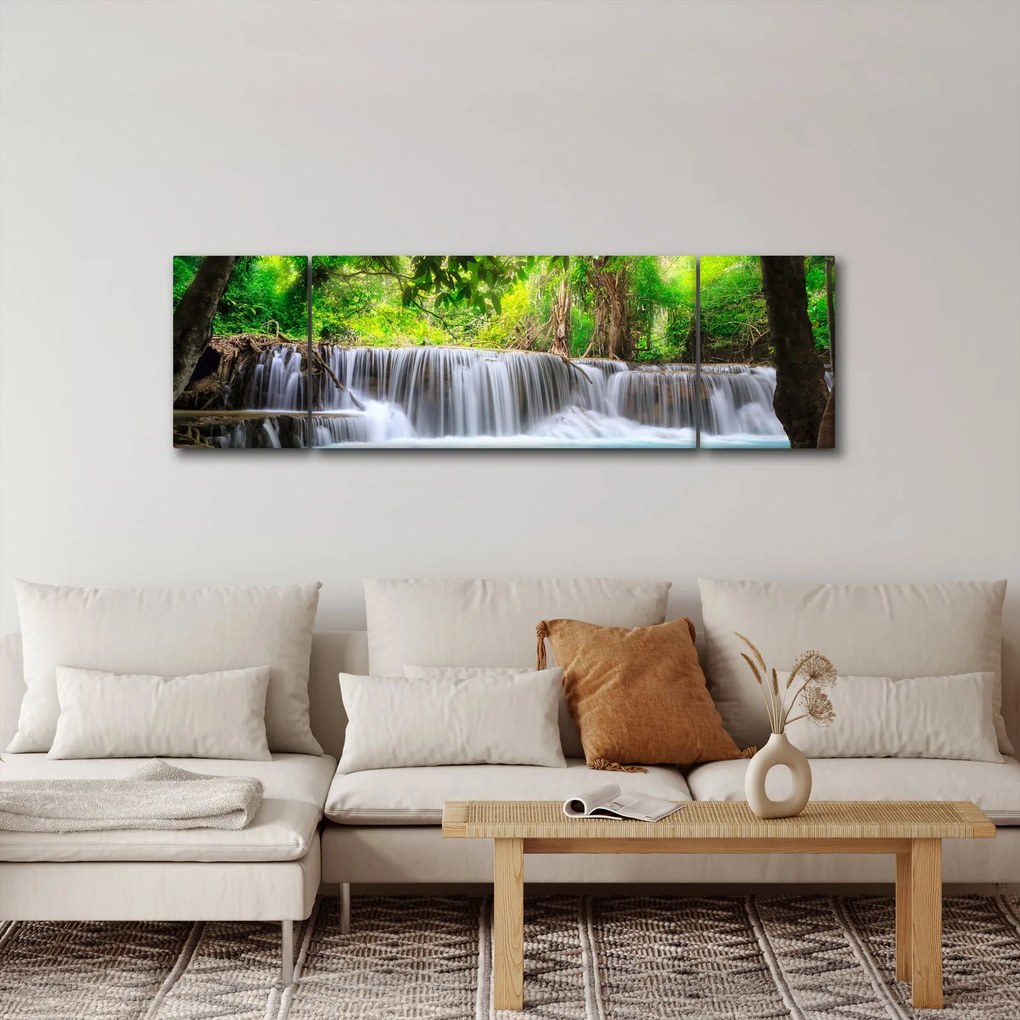 Obraz - Wodospad, niebieski (170x50 cm)