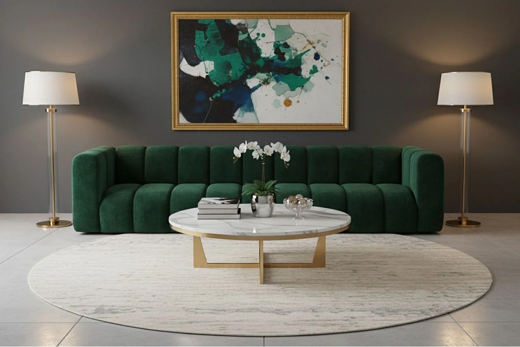 Sofa pięcioosobowa, kanapa Grand, tkanina welurowa Salvador, Zielony