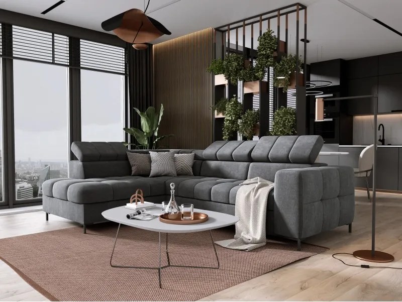 Narożnik PABLOS układ L strona Prawa w tkaninie VOGUE 16 regulowane zagłówki z funkcją spania