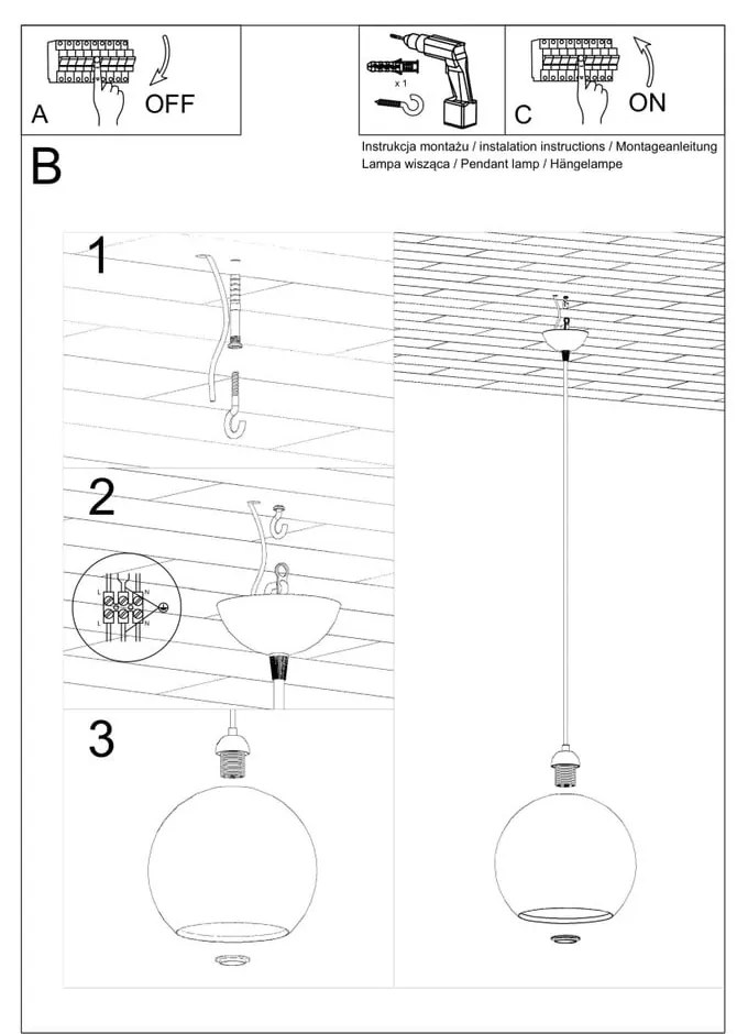 Zielona lampa wisząca z szklanym kloszem ø 30 cm Bilbao – Sollux