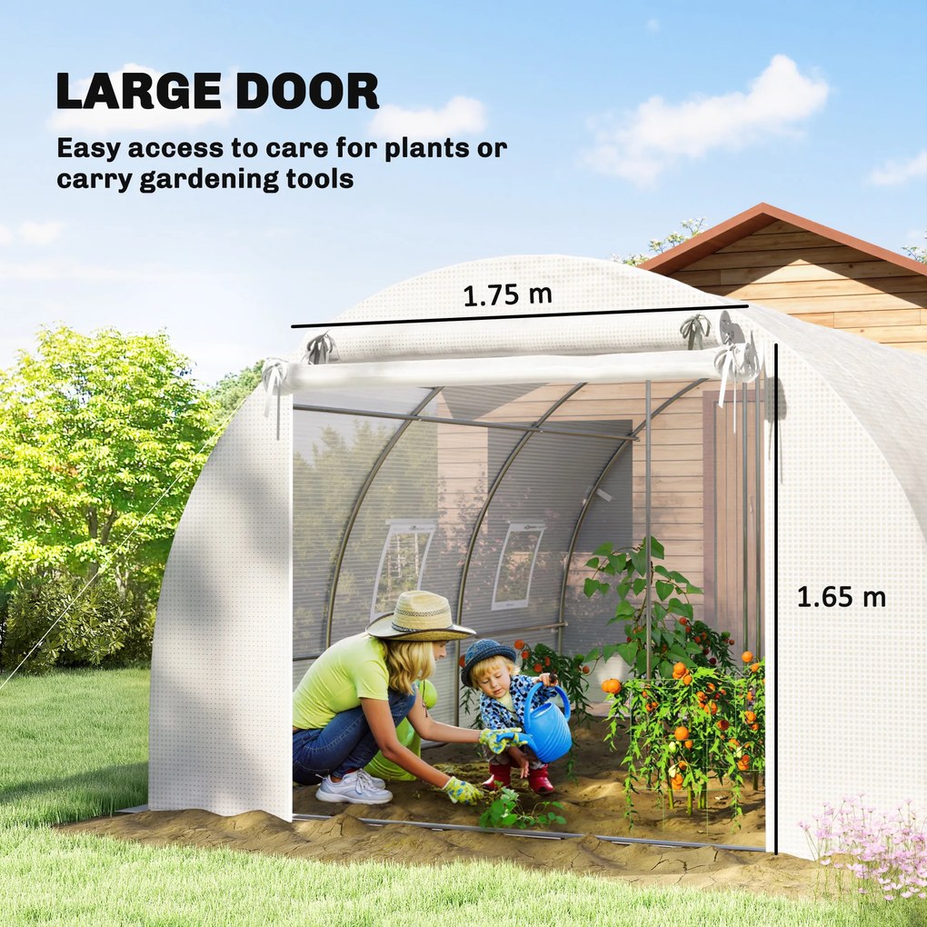 Outsunny tunel foliowy, pokrycie z tworzywa, drzwi z siatki, wsporniki, Biały | Aosom PL