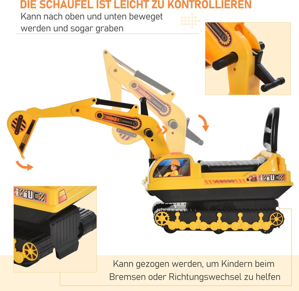 HOMCOM Koparka Dla Dzieci Samochodzik Z Klaksonem Żółty+Czarny Bezpieczna Zabawa Dla Maluchów | Aosom PL