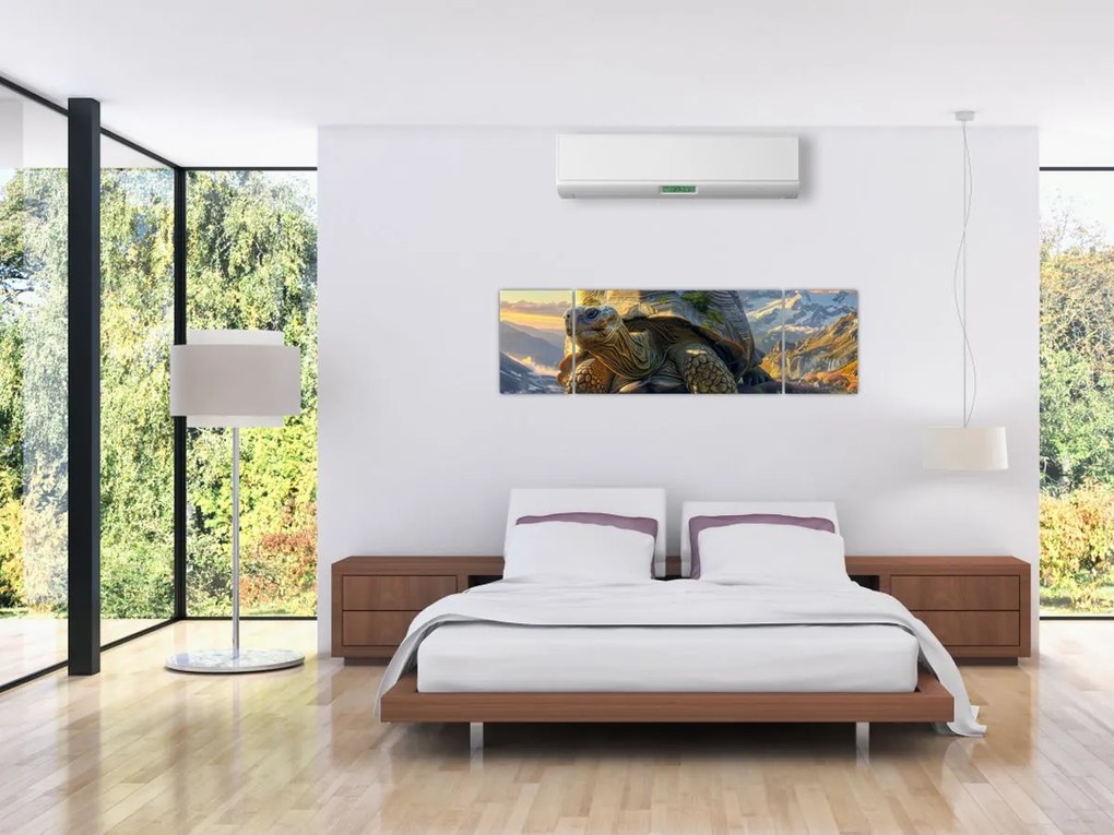 Obraz - Żółw i górski krajobraz (170x50 cm)