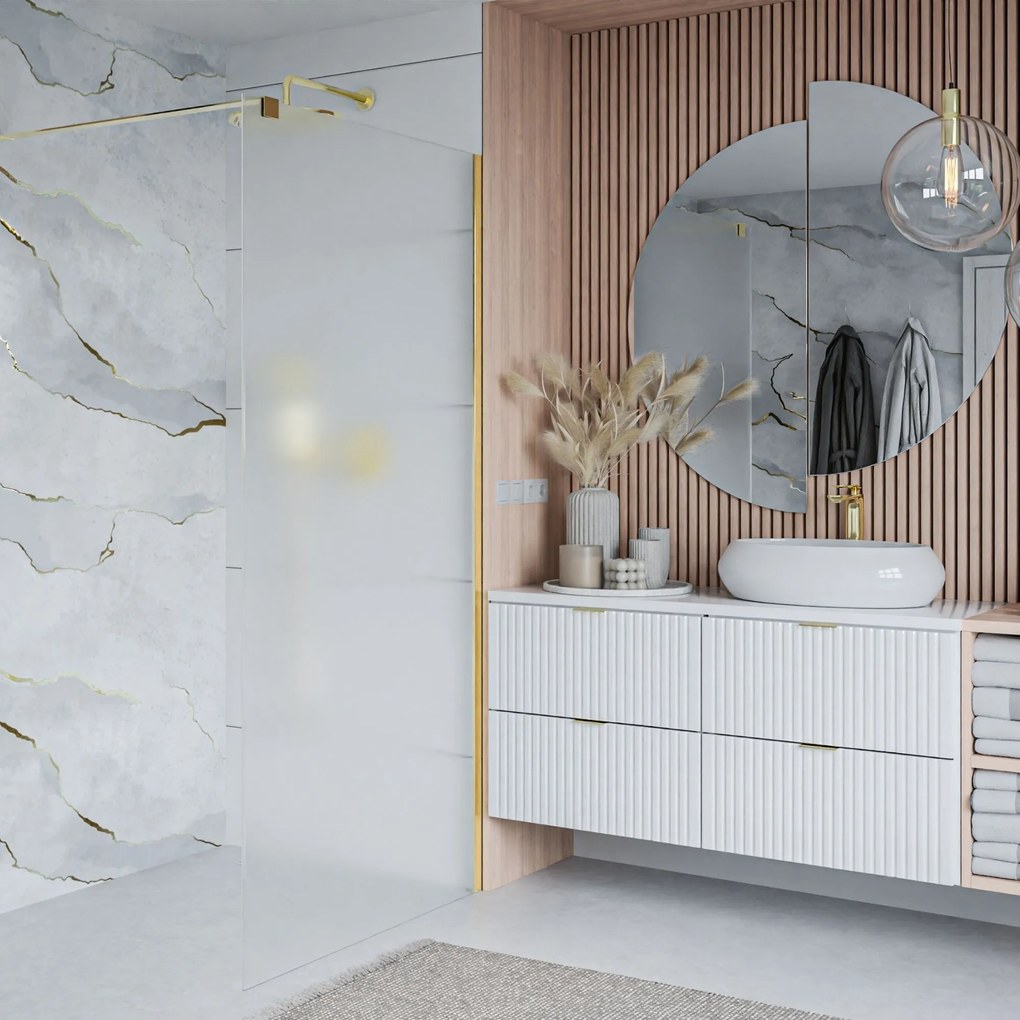 Ścianka prysznicowa Walk-in satynowa matowa prostokątna 8 mm MOLIS Satin Classic MASSI | rożne rozmiary : Kolor profili kabiny - złoty szczotkowany, Szerokość ścianki - 70 cm, Typ montażu - WALK in FIX (Do ściany)