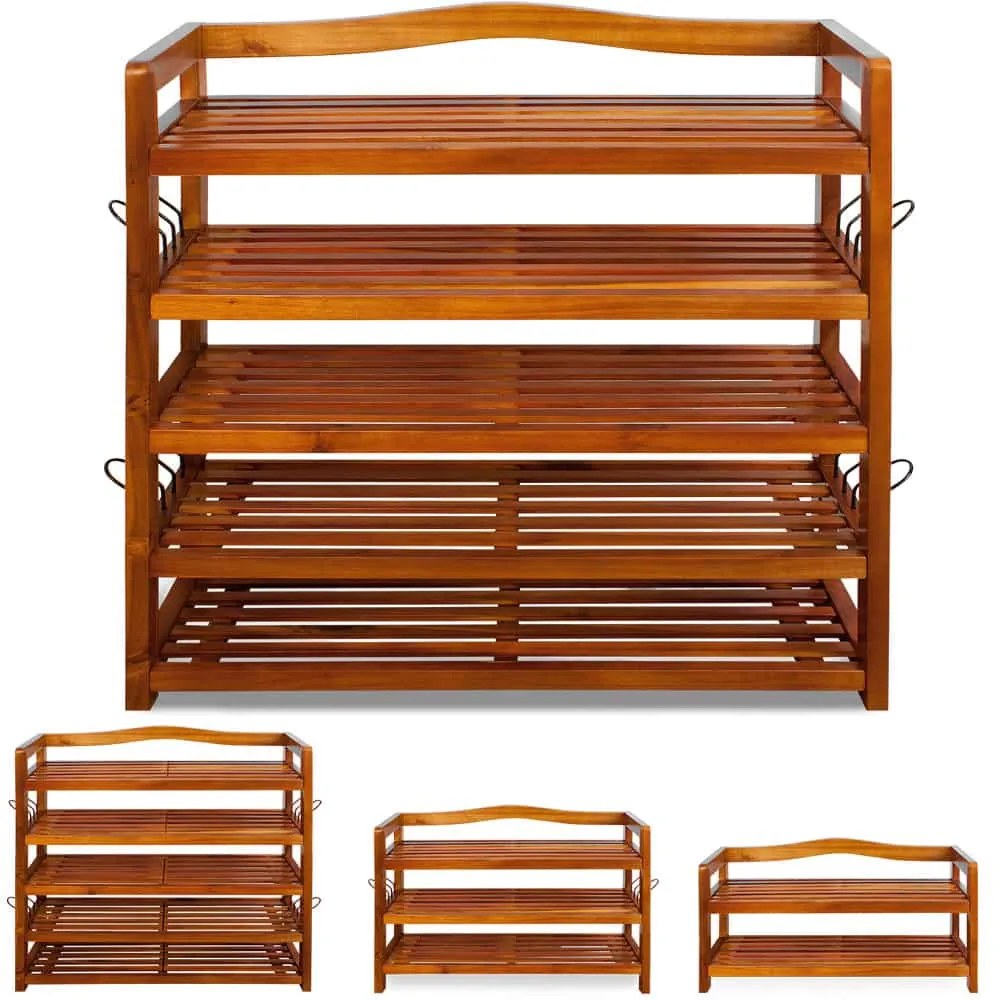 Regał na buty RUSTIC, 5 półek, 95x26x82cm, naturalna brązowa Casaria