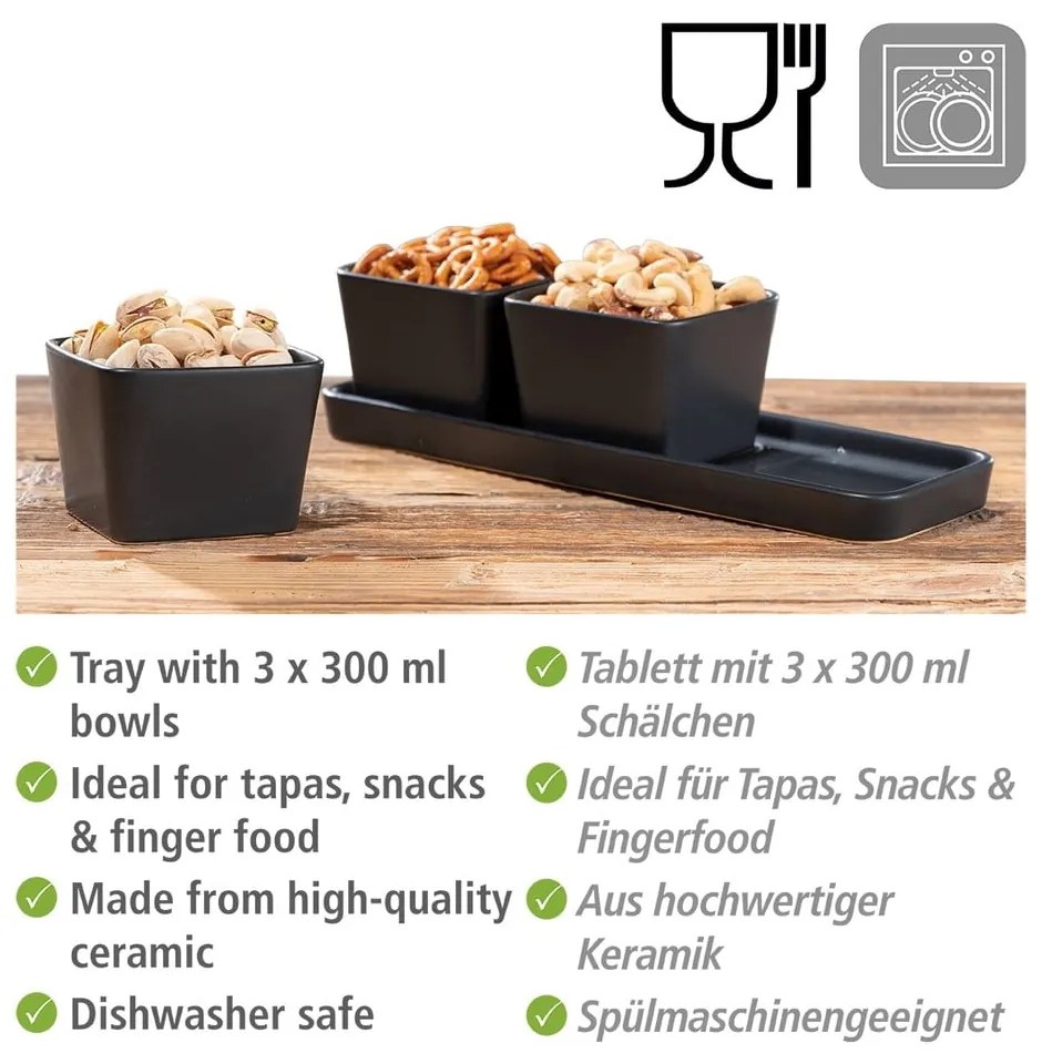 Ceramiczne miski do serwowania zestaw 3 szt. w kolorze matowej czerni Snack &amp; Dip – Wenko