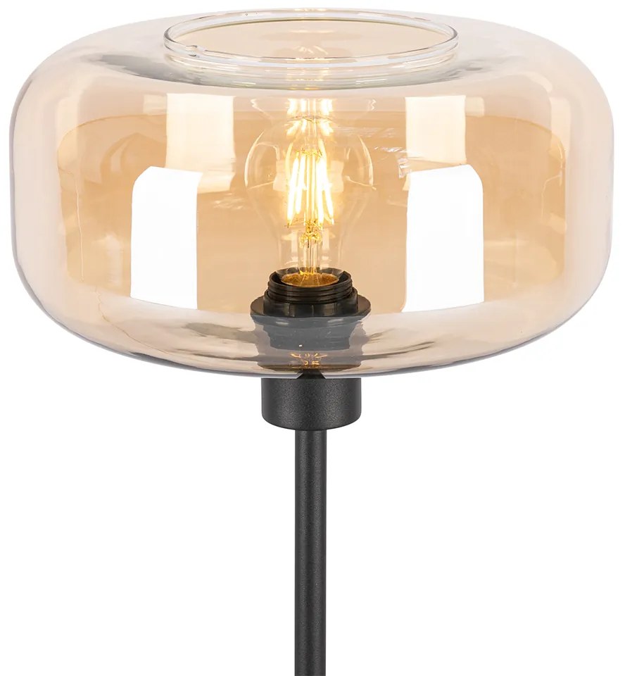 Lampa stołowa w stylu art deco czarna z bursztynowym szkłem - Bizle ArtDeco Oswietlenie wewnetrzne