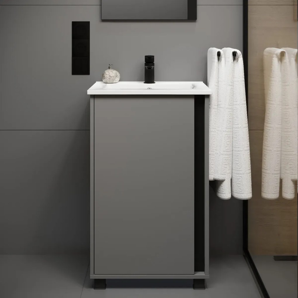 Zestaw Szafka z umywalką FOX 49 cm chinchilla szara/czarna KROFAM