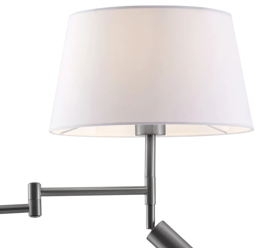 Lampa podłogowa stalowa z białym kloszem i regulowaną lampką do czytania - Ladas Retro Oswietlenie wewnetrzne