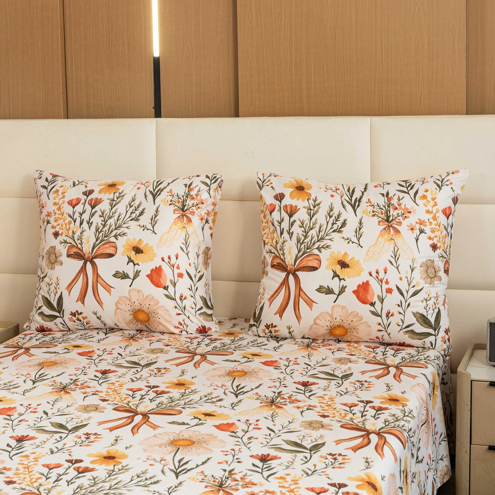 PrzytulneMieszkanie.pl PrzytulneMieszkanie.pl Pościel z mikrofibry FLORAL RIBBON kremowa Rozmiar pościeli: 2 szt 70 x 90 cm | 200 x 220 cm