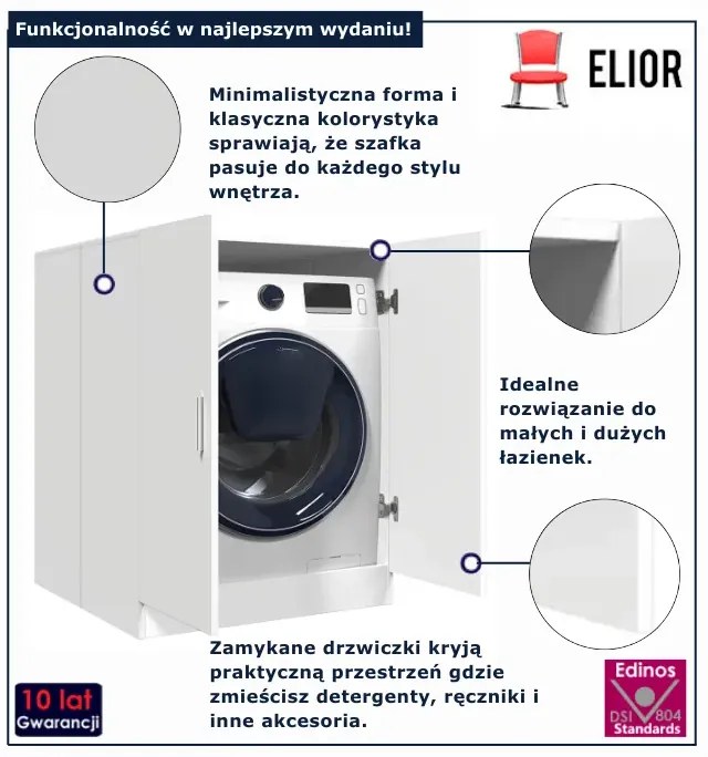 Biała dwudrzwiowa szafka na pralkę R1-D39