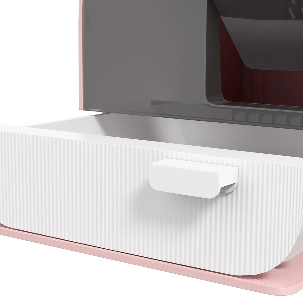 PawHut Kuweta z pokrywą, łopatką, matą łapie-żwirek, plastik, różowy/czarny