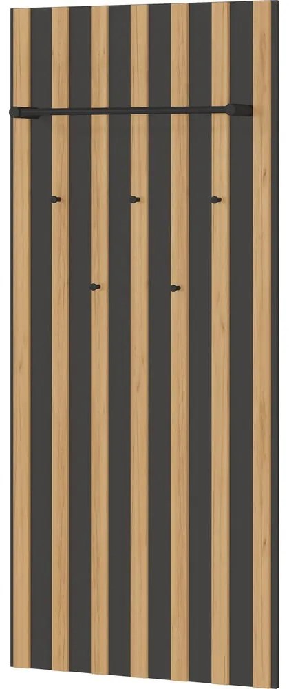 Antracytowo-naturalny panel z wieszakami do przedpokoju w dekorze dębu 64x148x14 cm Renell – Germania