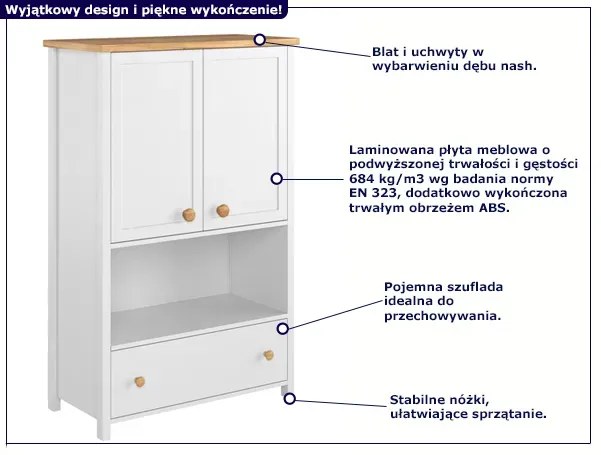 Wysoka biała komoda na nóżkach na bieliznę - SO-11