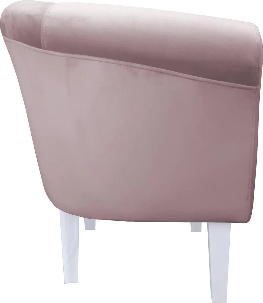 Fotel Milo tkanina Welur wygodny fotel tapicerowany do salonu i sypialni : Kolor nogi - Biała, Kolor tkaniny - VELVET - MG55, Wysokość nogi - 20 cm