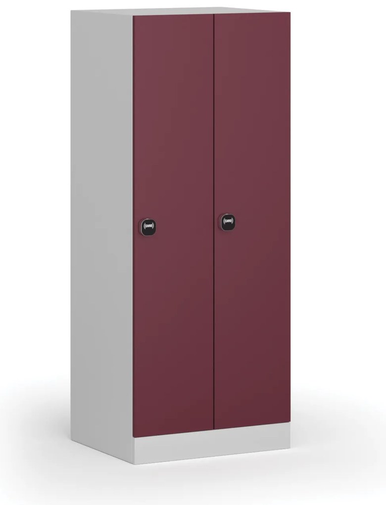 Szafka ubraniowa obniżona, 2-drzwiowa, 1500 x 600 x 500 mm, demontaż, zamek RFID, drzwi czerwone