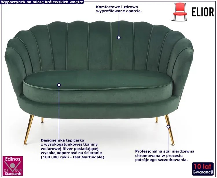 Zielona tapicerowana sofa glamour - Ilmsa 4X
