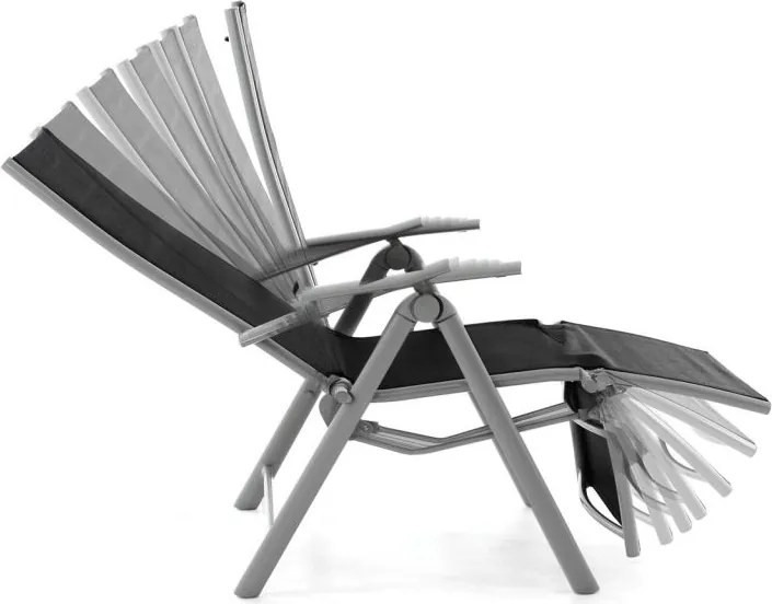 Leżak krzesło ogrodowe składane z wysokim oparciem i podnóżkiem czarne