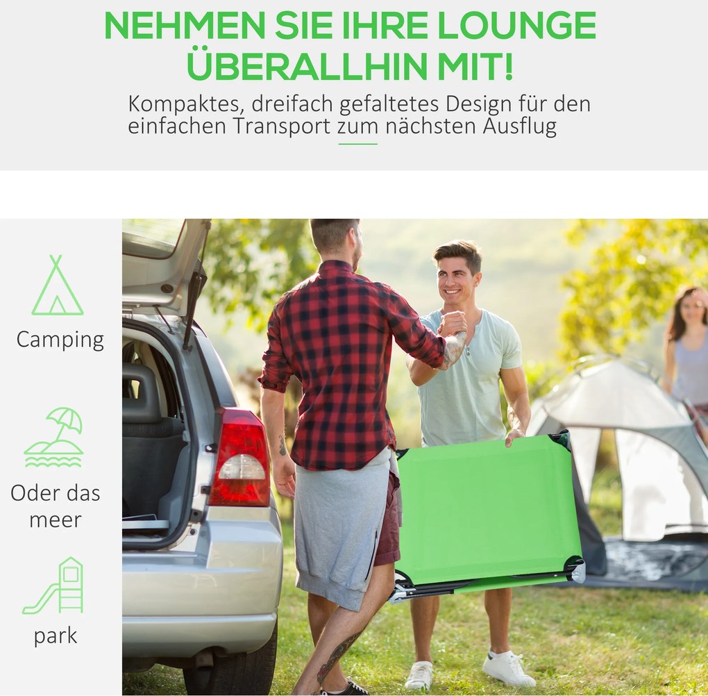 Outsunny Leżak Słoneczny z Okienkiem do Czytania i Poduszkami, Składany, Pokrycie wodoodporne, Metalowa rama, Zielony