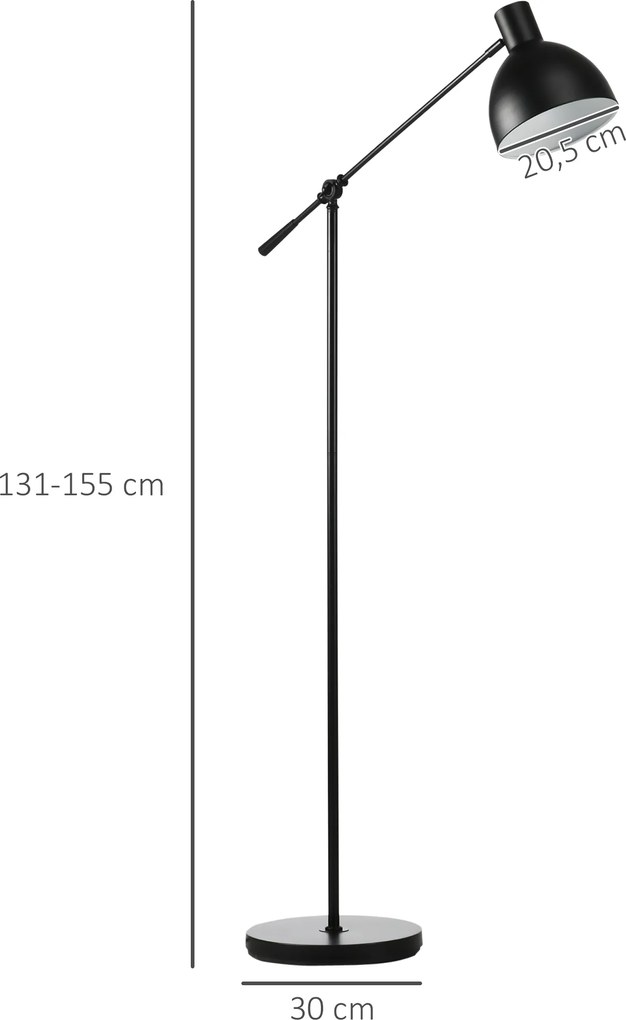 HOMCOM Lampa Podłogowa Styl Przemysłowy Regulowana Wysokość Przełącznik Podłogowy Czarna 30x30x131cm | Aosom PL