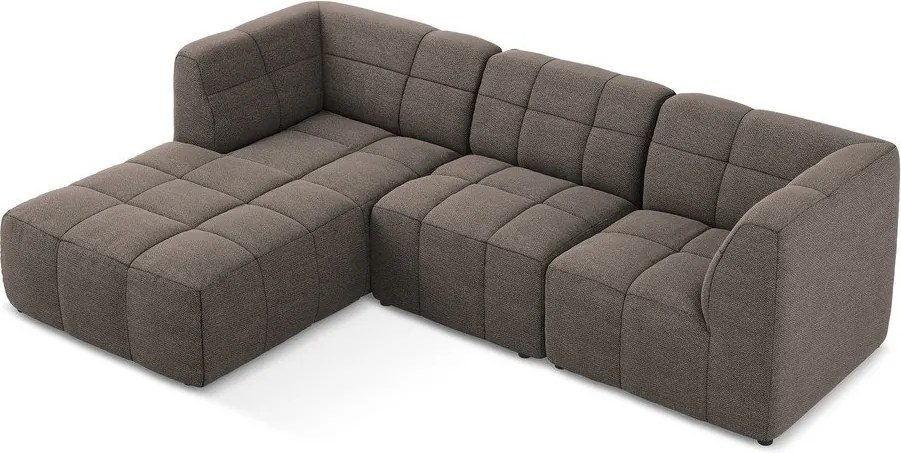 Brązowy narożnik z materiału bouclé (lewostronny/z szezlongiem) Aloha – Makamii