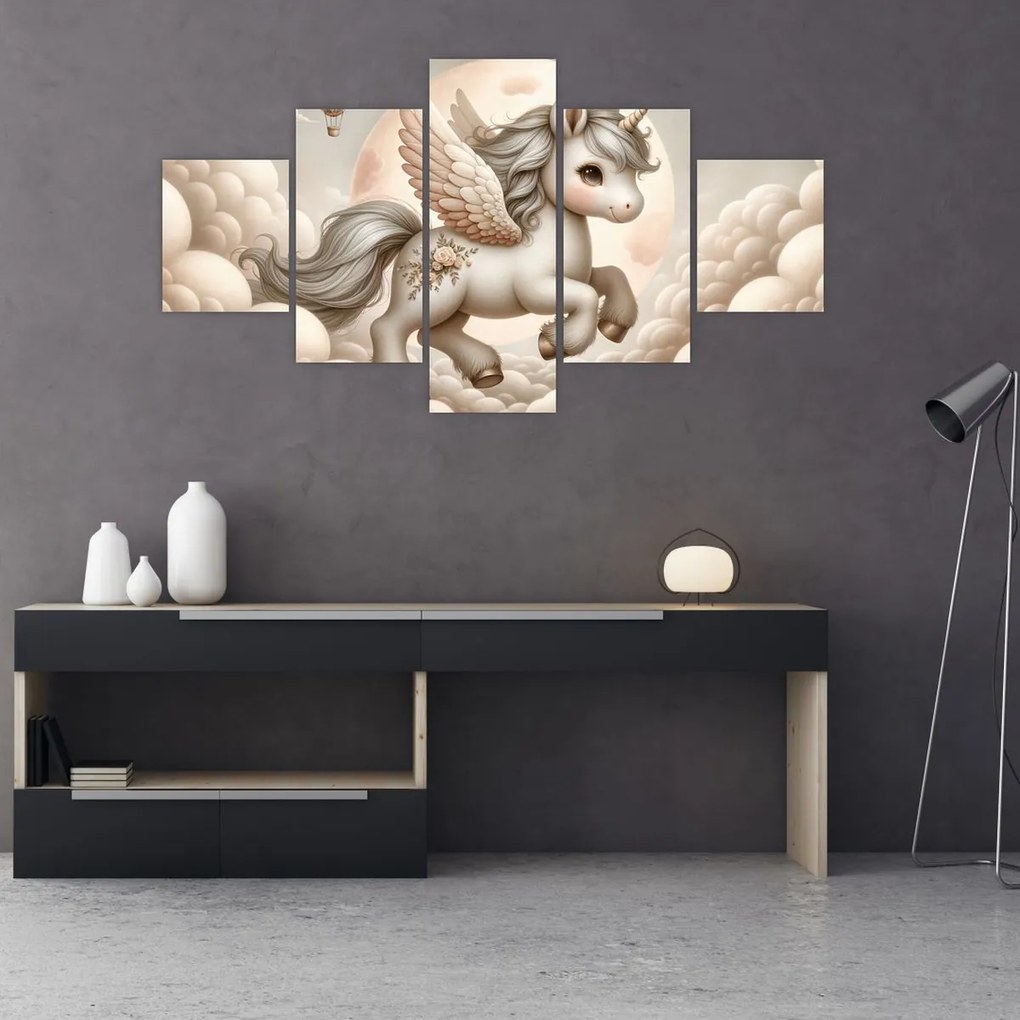 Obraz - Jednorożec w chmurach (125x70 cm)