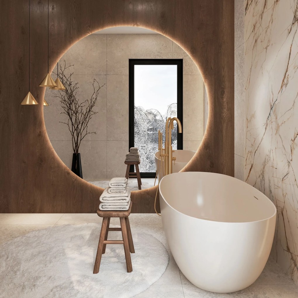 Lustro okrągłe wiszące bezramowe z podświetleniem MOON XXL LED | Różne rozmiary | Różne kolory : Kolor tafli szkła - Srebrny, Średnica - 200 cm