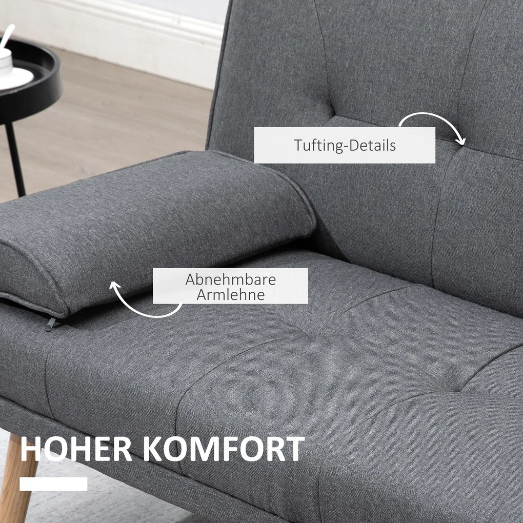 HOMCOM Sofa 3osobowa Rozkładana z Stołem Len Imitacja 181x77x78cm Ciemnoszara | Aosom PL