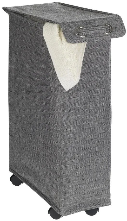 Kosz na pranie z pokrywą i kółkami, wąski pojemnik tekstylny - 43 l, 60 x 18,5 x 40 cm, WENKO