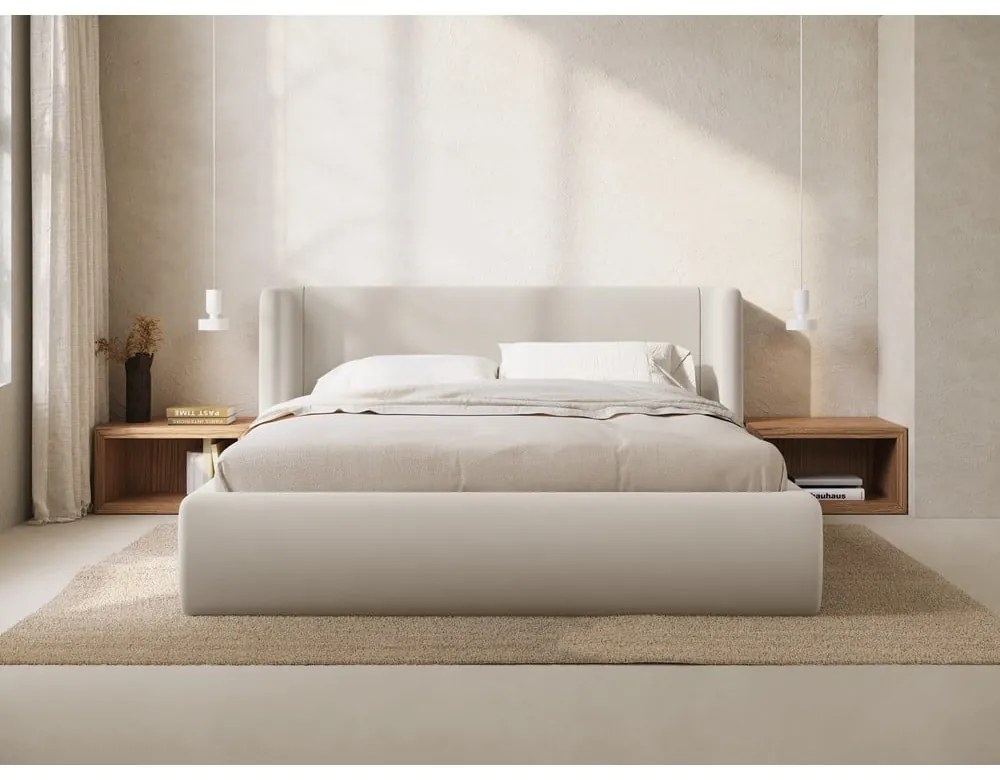 Beżowe tapicerowane łóżko dwuosobowe ze schowkiem ze stelażem 140x200 cm Jason – Windsor &amp; Co Sofas