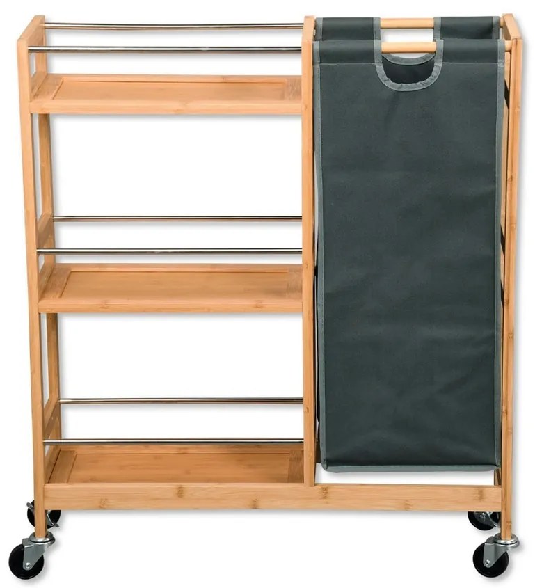 Kesper 24857 Regał na kółkach z koszem na butelki,bambus, 78 x 20 x 68 cm