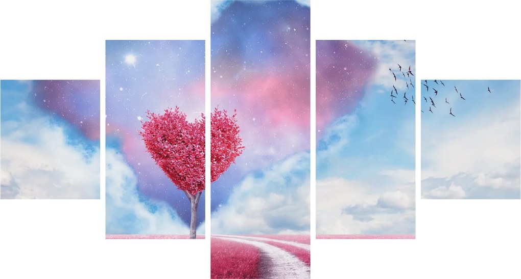 Obraz - Drzewo z różowym sercem (125x70 cm)