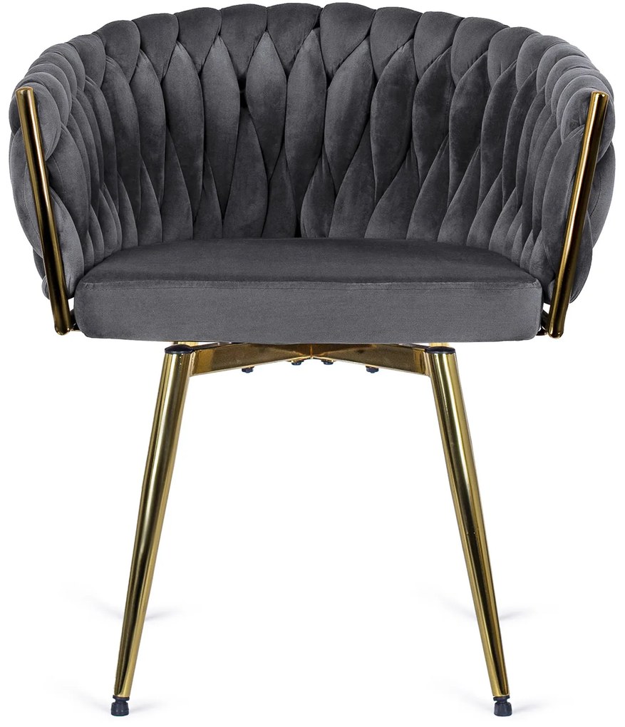 Zestaw Stół Okrągły SALLO 110 cm i 4 Krzesła Tapicerowane RUBI Szare Glamour