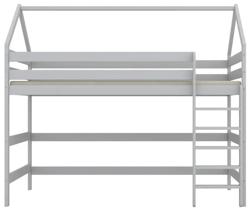 Łóżko domek na antresoli TOBI 2 200x80 białe drewniane KOCOT KIDS
