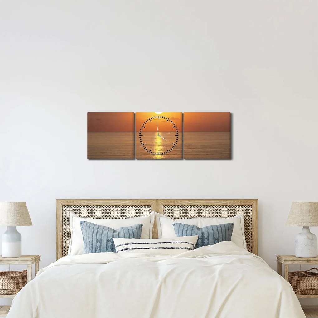 Obraz - Zachód słońca nad oceanem (z zegarem) (90x30 cm)