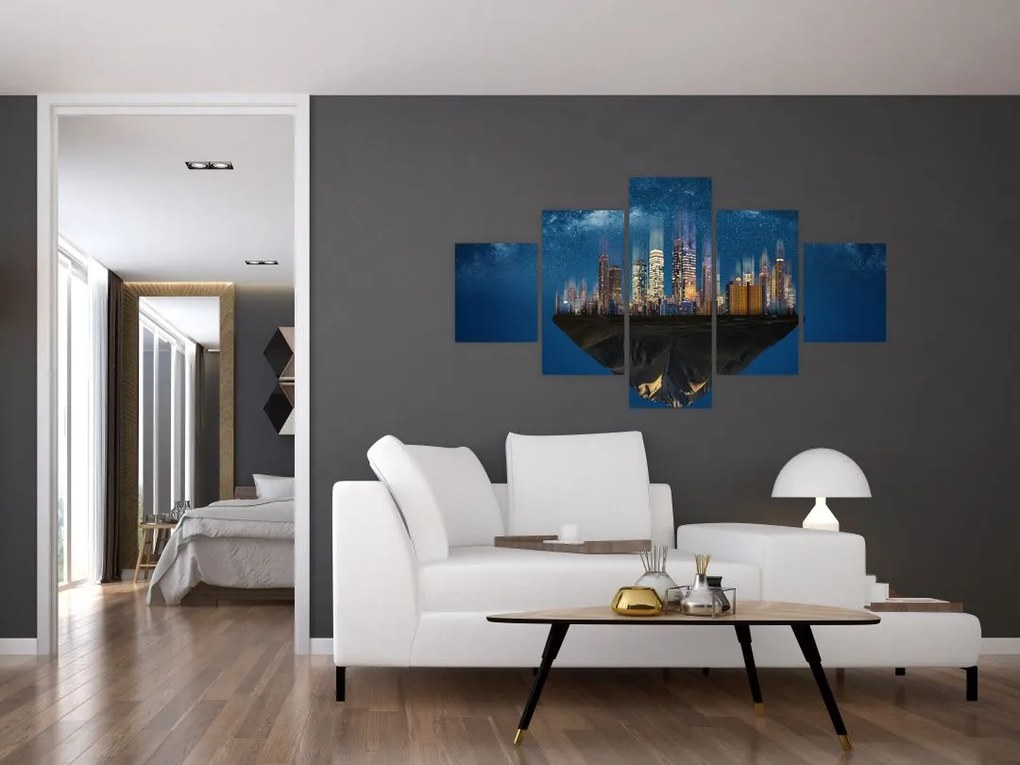Obraz - Wielkie miasto unoszące się w kosmosie (125x70 cm)