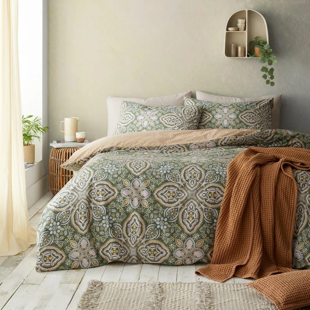 Zielono-beżowa pościel dwuosobowa 230x220 cm Alba Geo – Pineapple Elephant