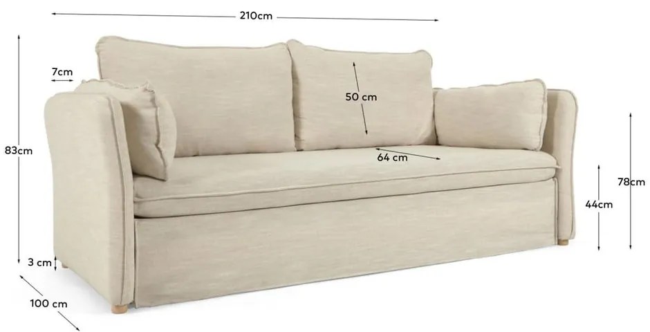 Szarobeżowa rozkładana sofa 210 cm Tanit – Kave Home