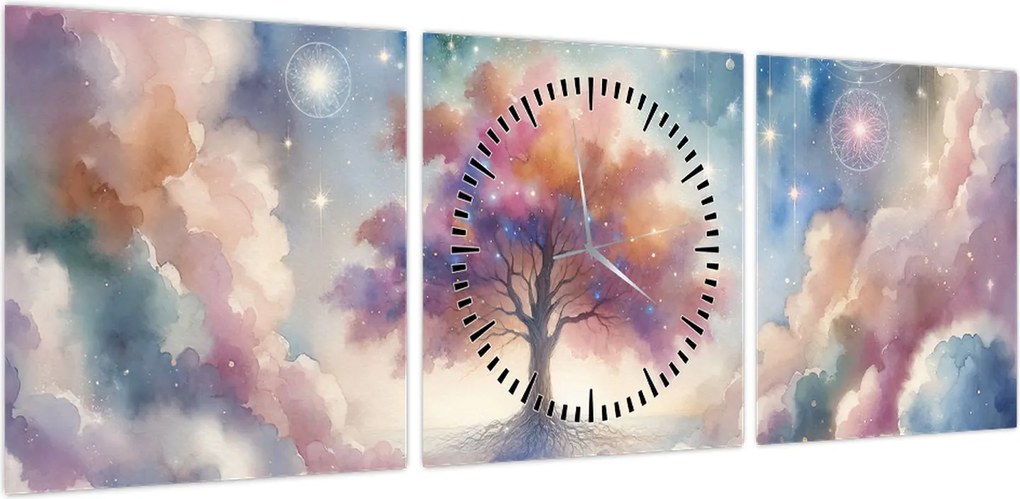 Obraz – Drzewo życia w chmurach (z zegarem) (90x30 cm)